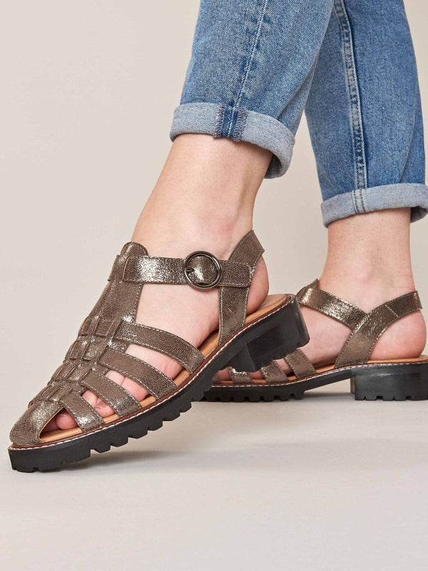 Metallic leather strappy fisherman sandals - KYNANCE BRONZE METALLIC