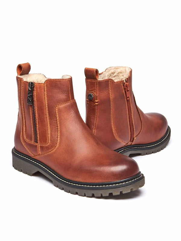 Orange / Red / Brown Leather fleece lined ankle boots - HATTER TERRACOTTA