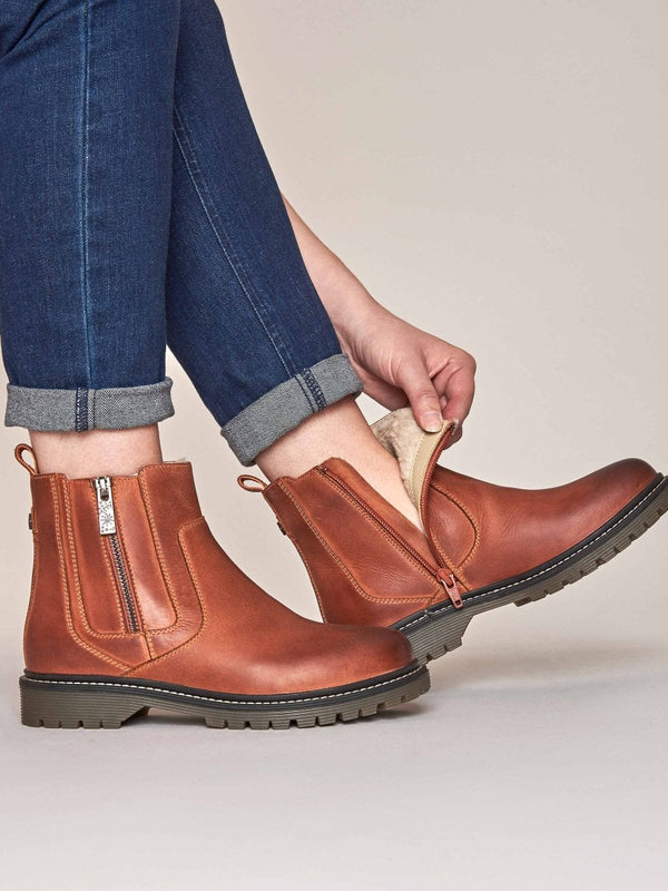 Orange / Red / Brown Leather fleece lined ankle boots - HATTER TERRACOTTA