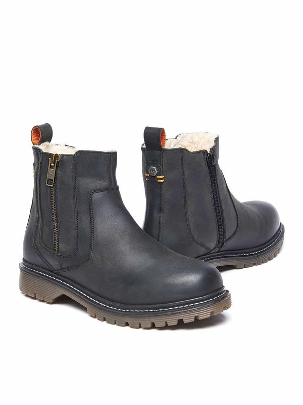 Black Leather fleece lined ankle boots - HATTER BLACK
