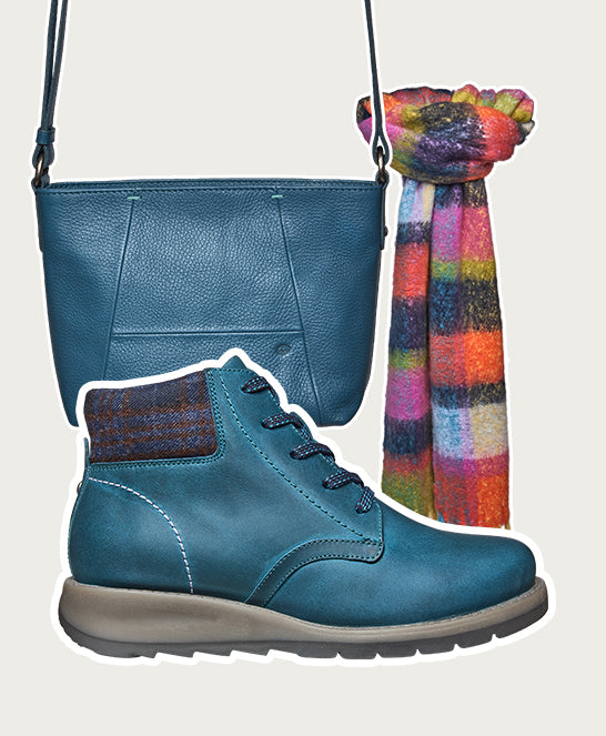 Blue / Green lace up dual-fit ankle boot - LYDD LAGOON WAXY LEATHER