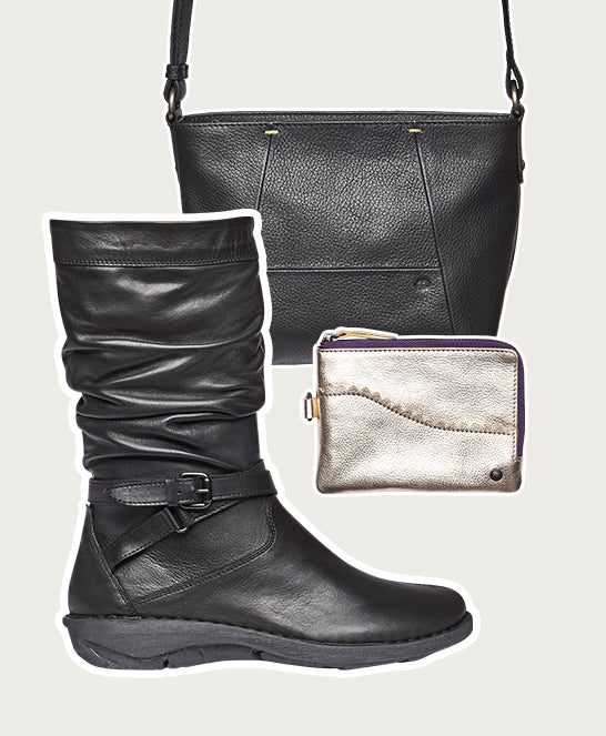 Black ruched leather mid-length boots - MALMO BLACK