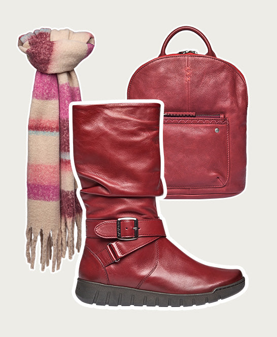 Red ruched leather mid-length boots - MALMO CABERNET
