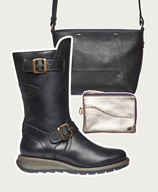 Black wedge mid-length leather boots - NIGHTJAR BLACK