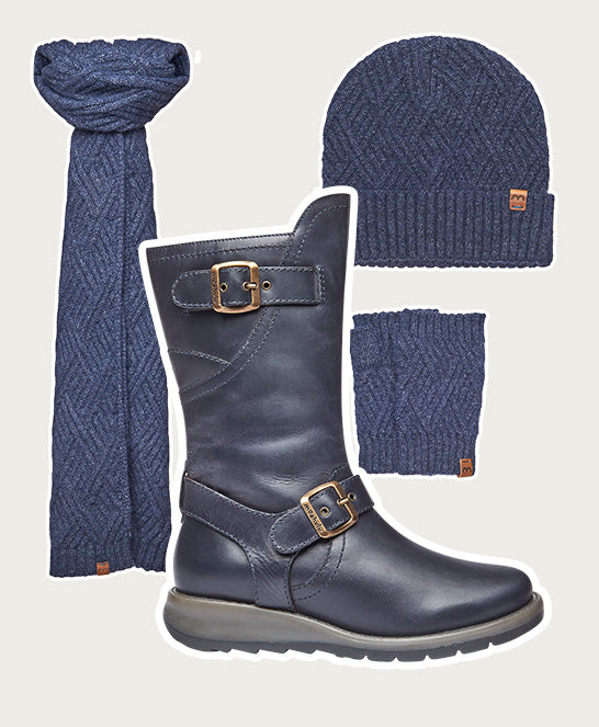 Blue wedge mid-length leather boots - NIGHTJAR NAVY