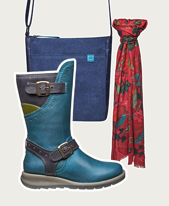 Blue mid-length biker style boots with studs - NIGHTJAR STUD LAGOON/INDIGO LEATHER