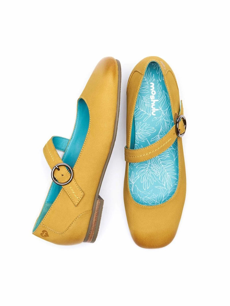 Yellow Nubuck strap flat shoes - REEVE 2 YELLOW