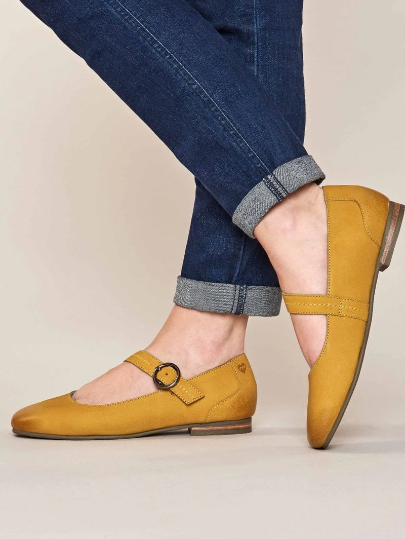Yellow Nubuck strap flat shoes - REEVE 2 YELLOW