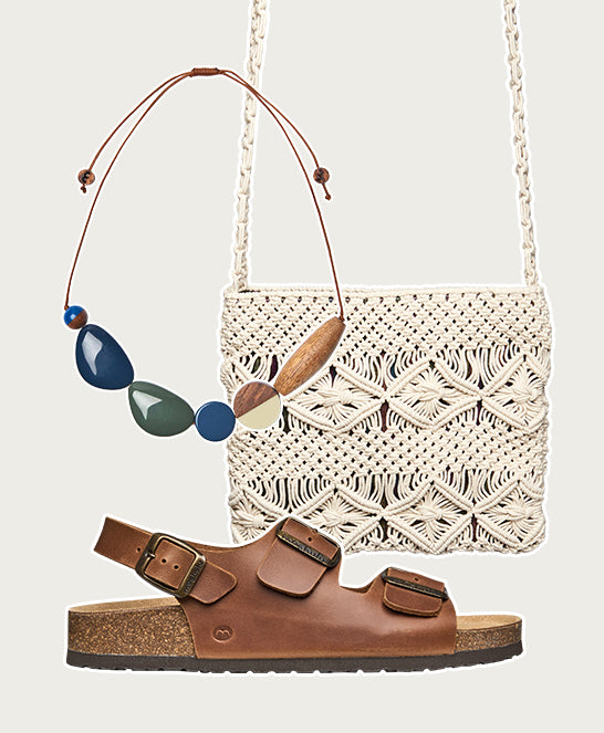 Brown multistrap leather cork footbed sandals - PALME TAN WAXY LEATHER