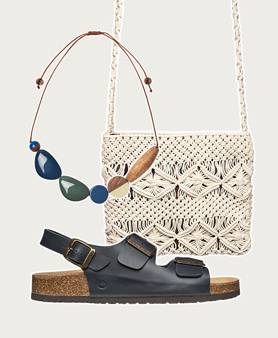 Blue multistrap leather cork footbed sandals - PALME INDIGO WAXY LEATHER
