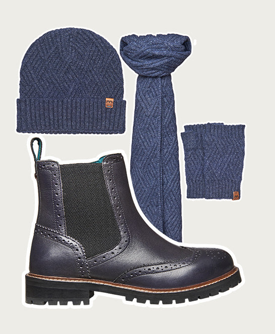 Blue brogue-style twin gusset chelsea boots - PALSA INDIGO LEATHER
