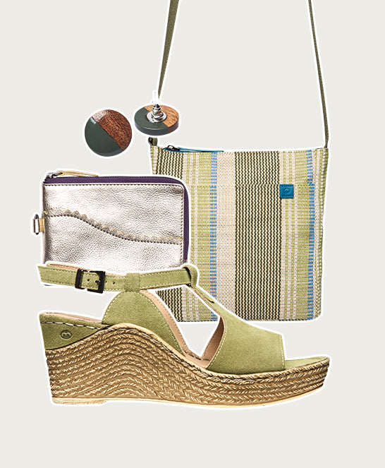 Green t-bar wedge sandals - PEACH MELBA 2 LICHEN GREEN SUEDE