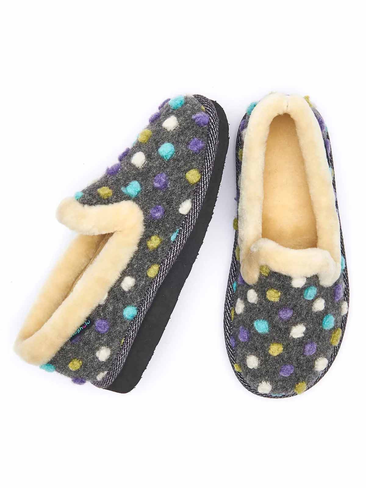 Grey classic colourful spotty slippers - PEANUT BRITTLE SLATE