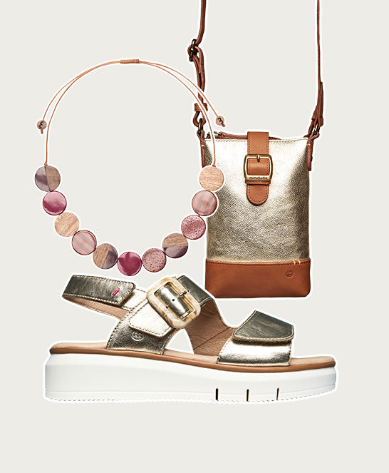 Metallic platform 3 strap sandals - PERRAN GILT METALLIC LEATHER