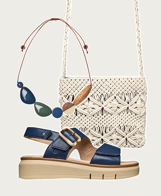 Blue platform 3 strap sandals - PERRAN INDIGO LEATHER