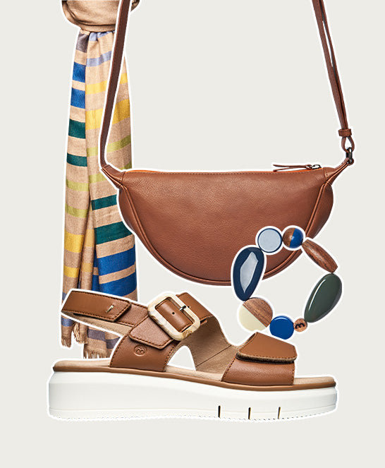 Brown platform 3 strap sandals - PERRAN TAN LEATHER
