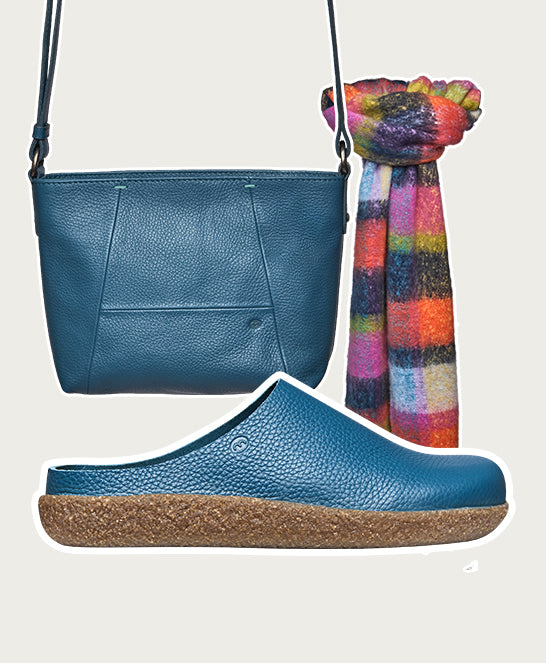 Blue / Green extra cushioned leather clogs - PEVENSEY LAGOON LEATHER