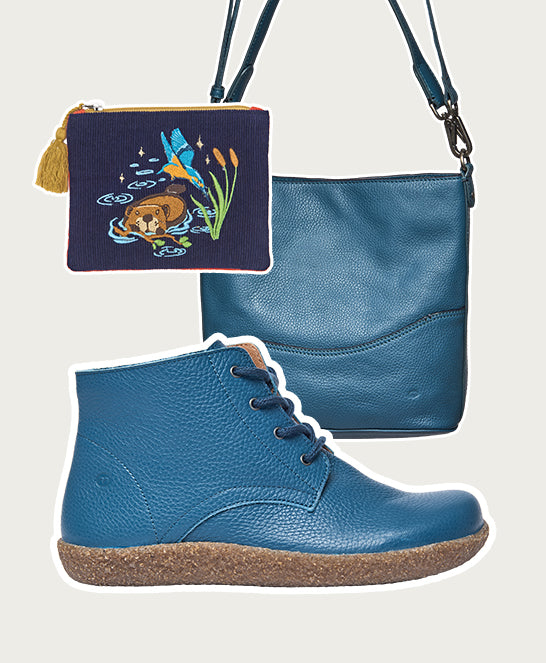 Blue / Green cushioned lace-up leather chukka boots - PINEDA LAGOON LEATHER