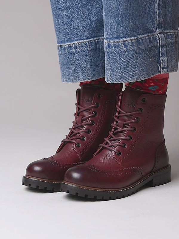 Red lace up leather brogue boots - FILICO ZINFANDEL RED