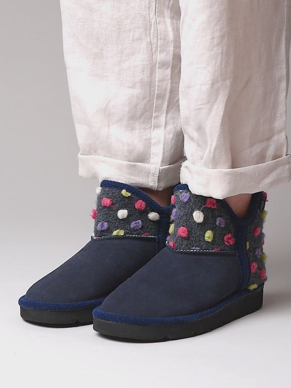 Blue spotty bootie slippers - FIRESIDE 2 INDIGO