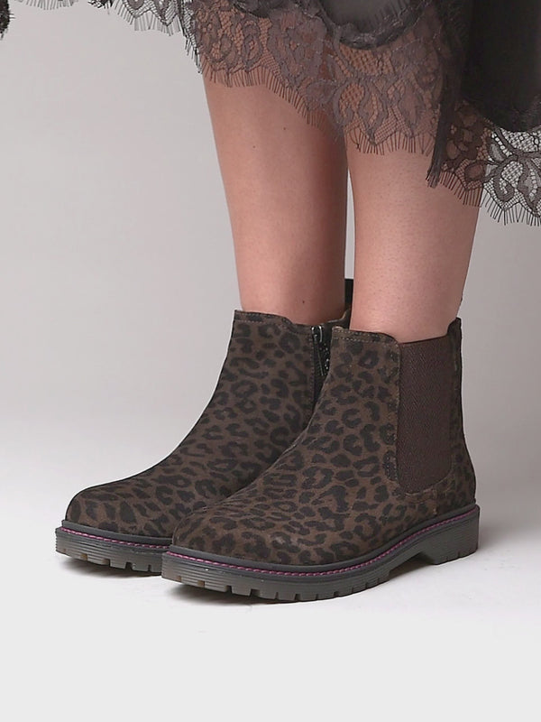 Brown chunky Chelsea boot - SKERRY 2 BROWN LEOPARD PRINT SUEDE