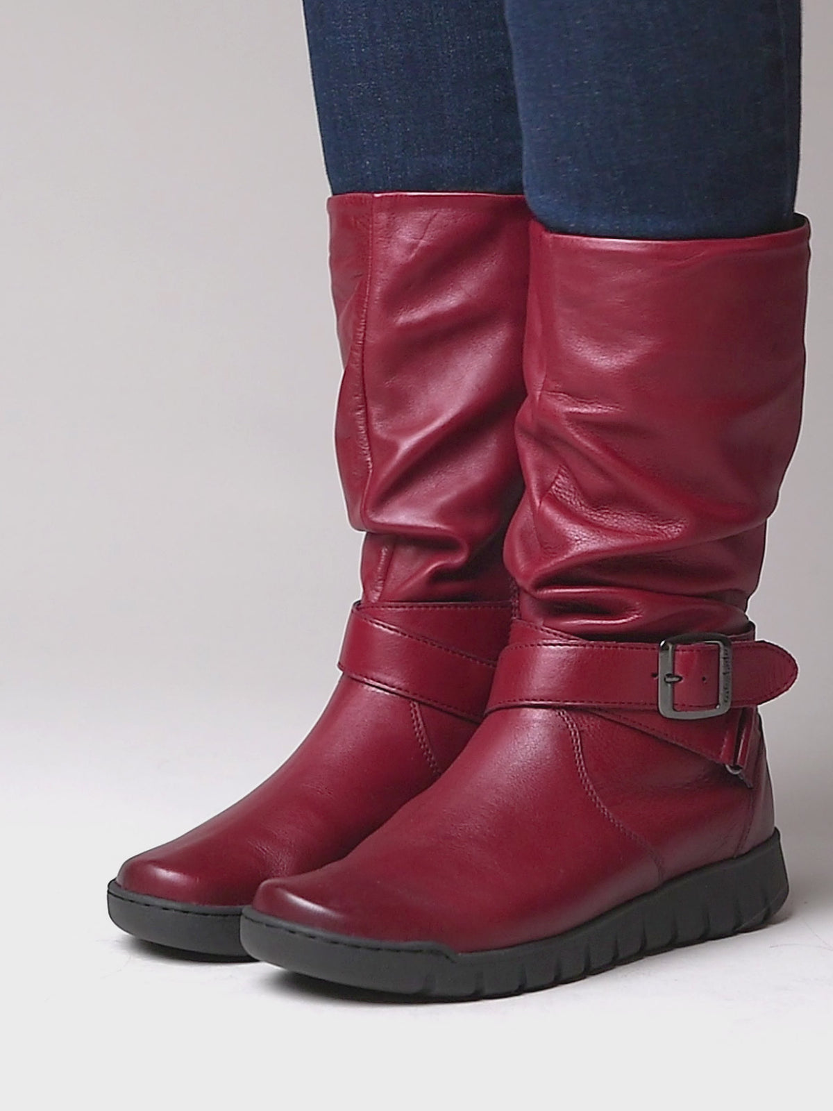 Red ruched leather mid-length boots - MALMO CABERNET