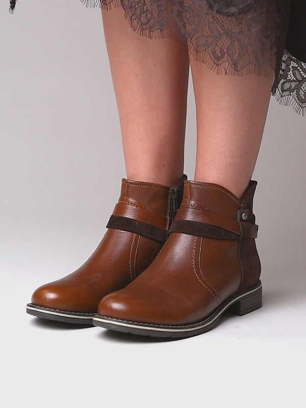Brown polished leather and suede ankle boots - ATOLL PECAN/BROWN LEATHER/SUEDE