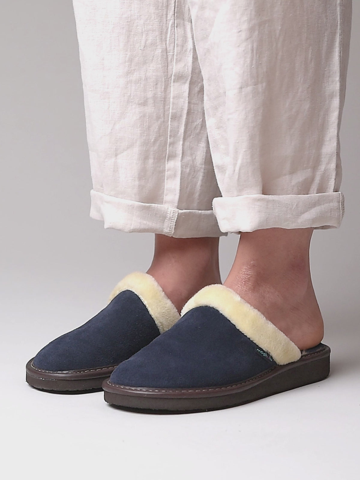 Blue classic suede mule slippers - VITORIA NAVY