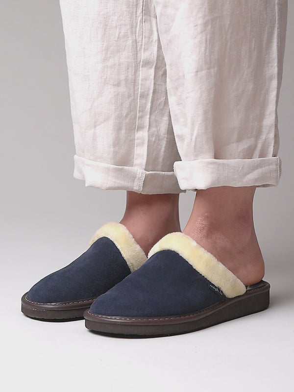 Blue classic suede mule slippers - VITORIA NAVY