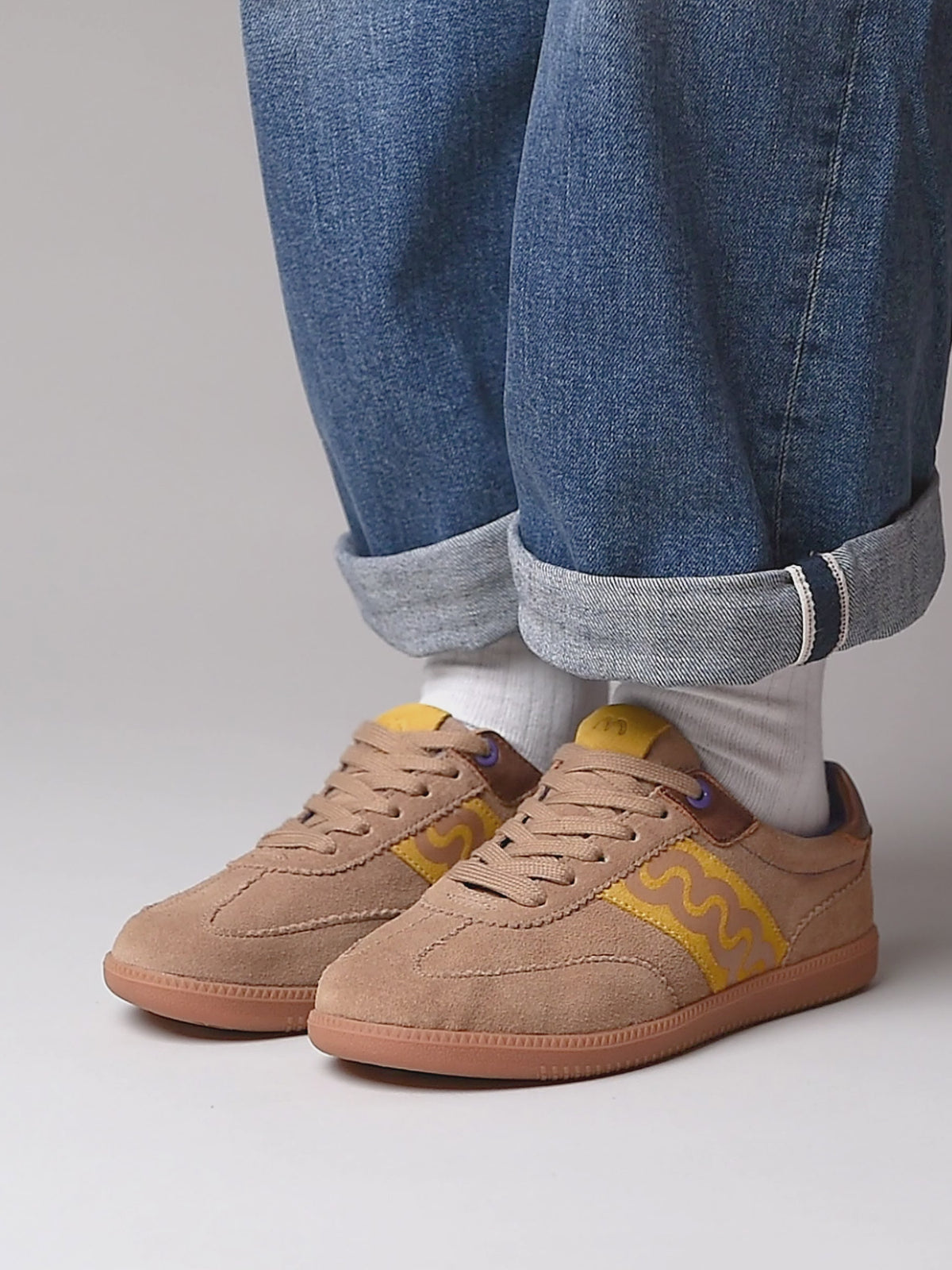 Brown sporty lace up trainers - MARGOT HONEY TAN SUEDE