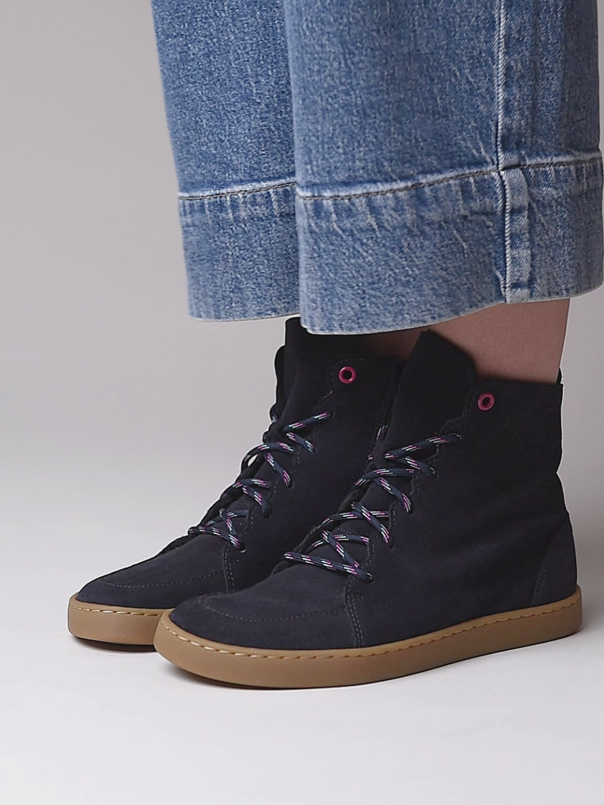 Blue flexible warmlined barefoot boots - COOMB INDIGO SUEDE