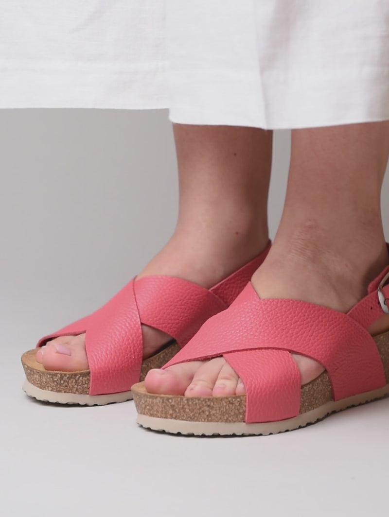 Pink slingback cork wedge sandals - HARLYN CORAL PINK LEATHER