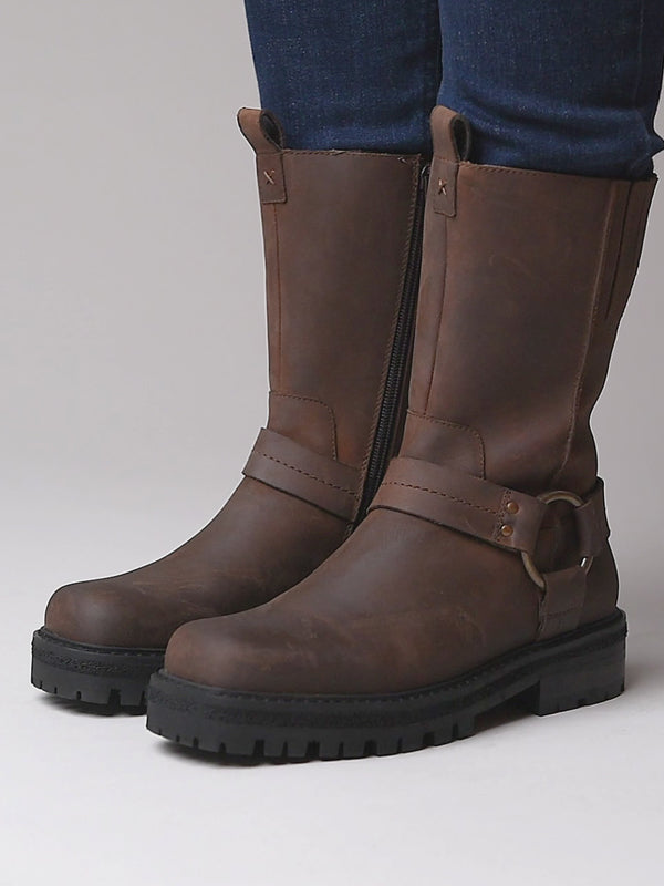 Brown biker boot with squared toe - FIRTH BROWN WAXY