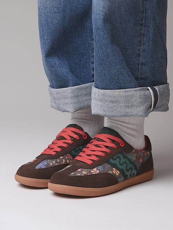 Brown sporty lace up trainers - MARGOT BROWN ACORN PRINT SUEDE