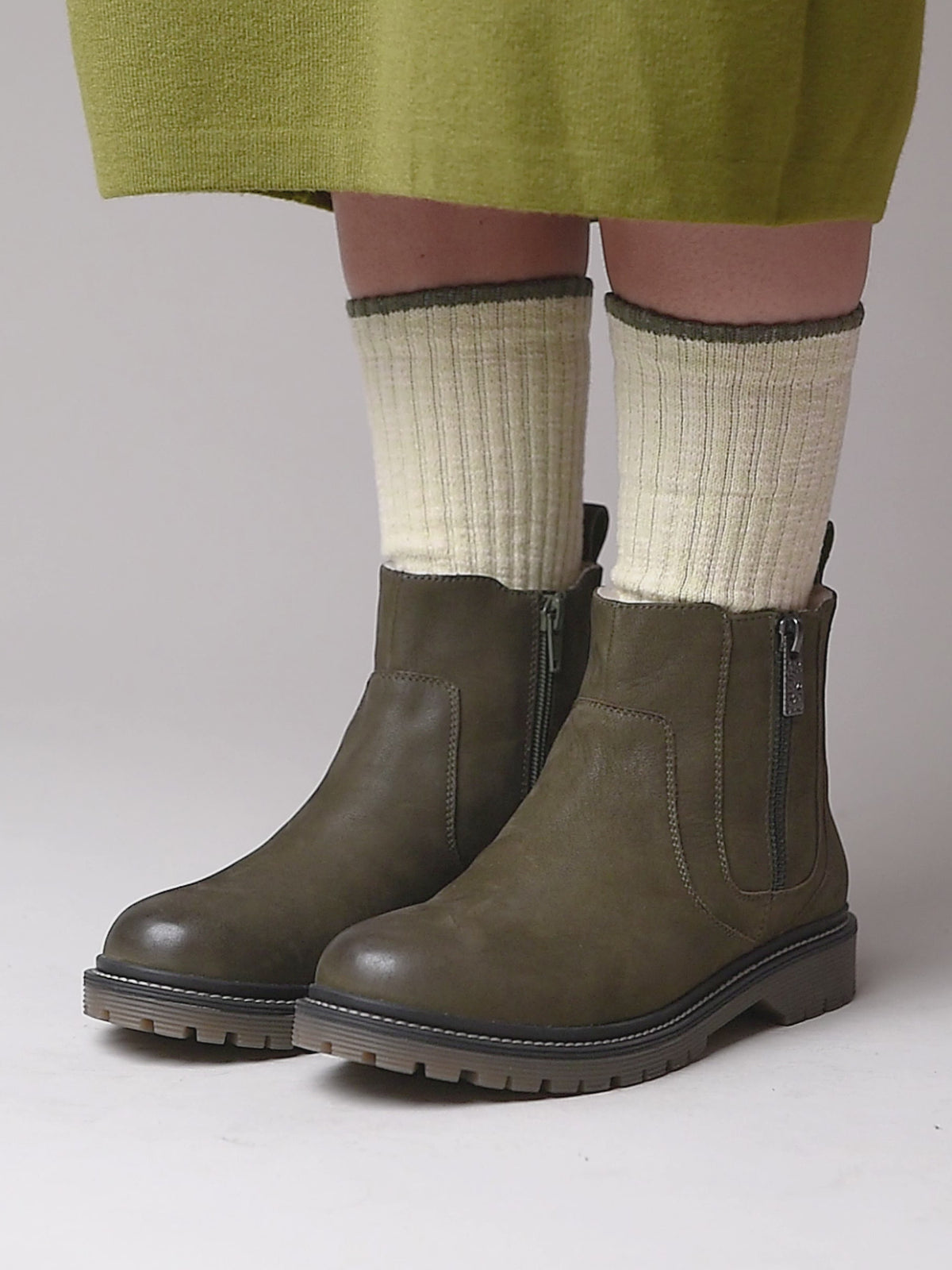 Green fleece lined ankle boot - HATTER 2 OLIVE GREEN NUBUCK
