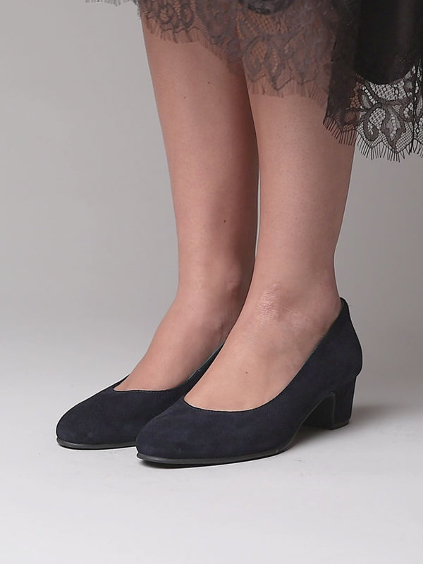 Blue suede block heel court shoes - KEEL SUEDE INDIGO