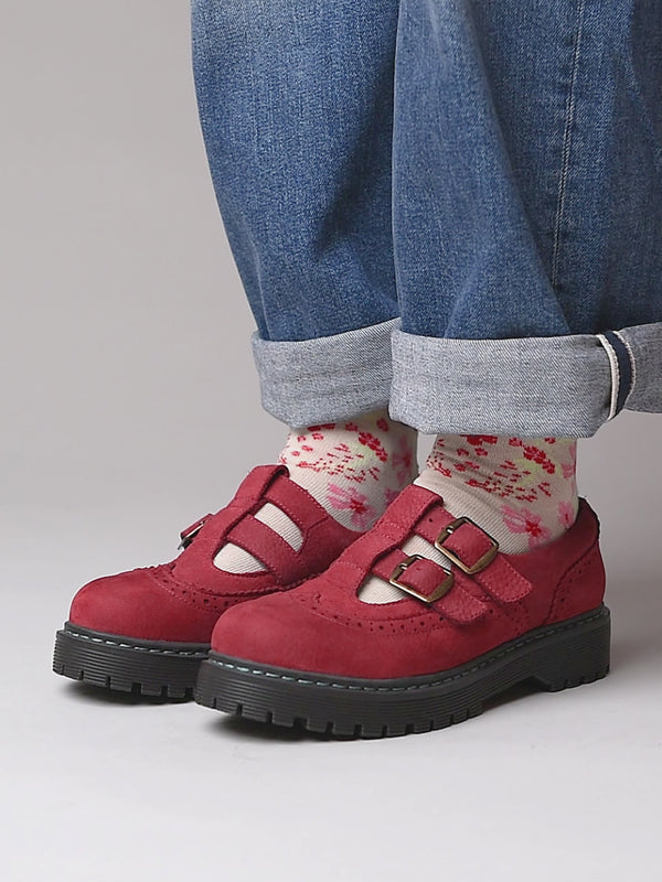 Red chunky Mary Jane shoes - CALTHIA RED NUBUCK