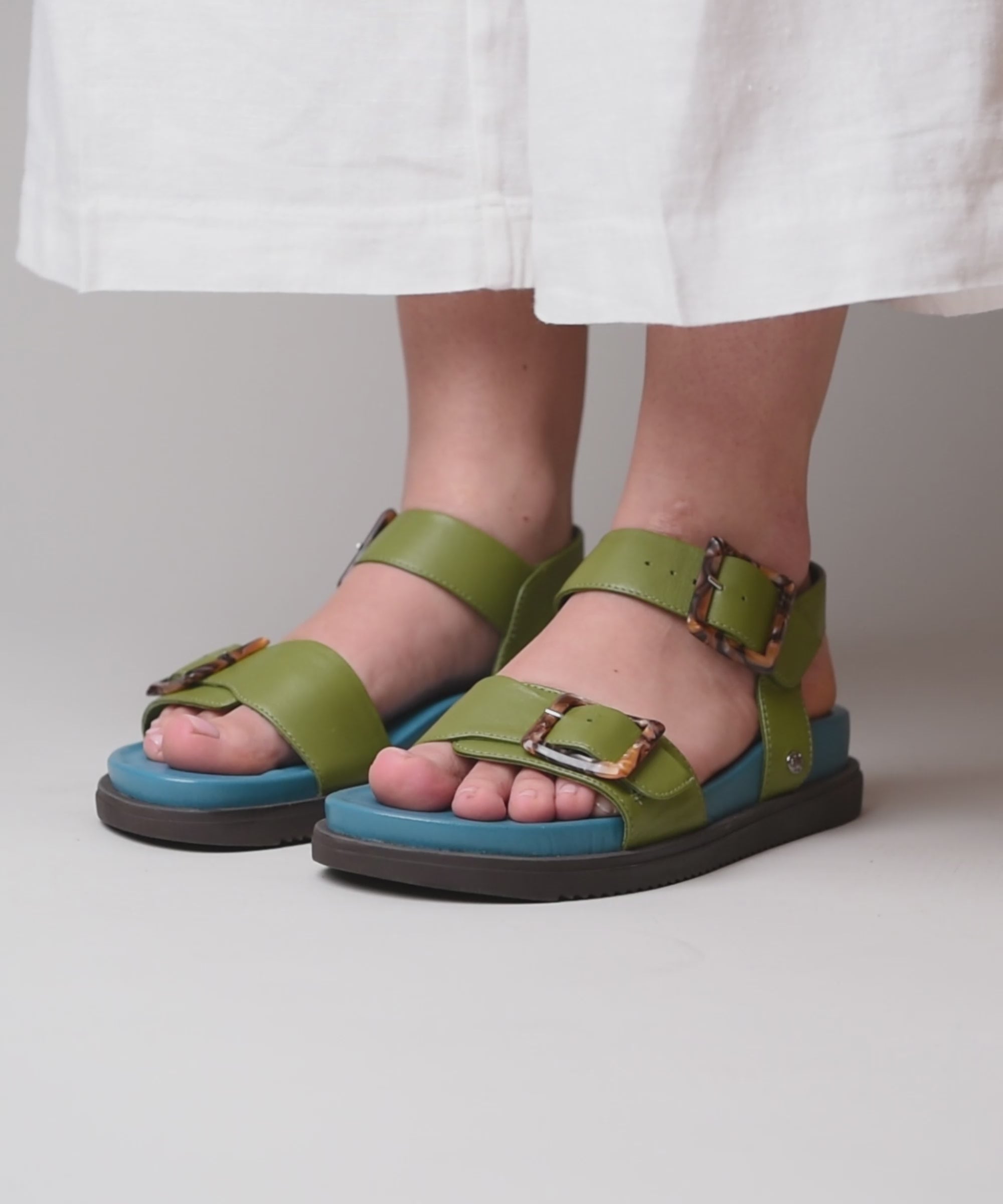NEWARK 2 GUACAMOLE/MARINE TEAL LEATHER | Green colourful leather