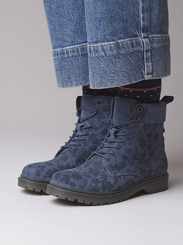 sturdy suede ankle boots - BEATTOCK DENIM SUEDE FLORAL PRINT