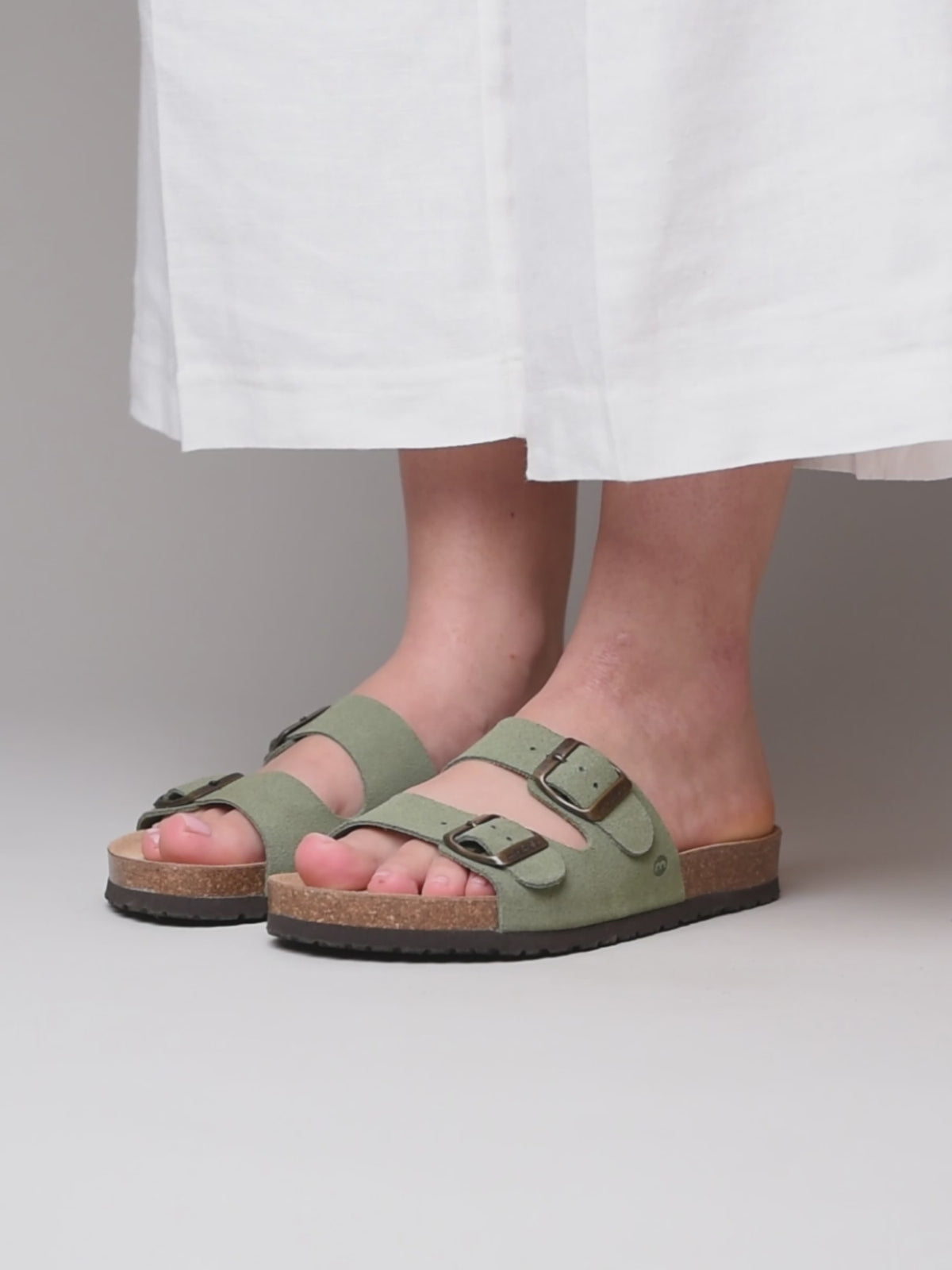 Green leather cork footbed sandals - DANUBE 2 SAGE GREEN SUEDE