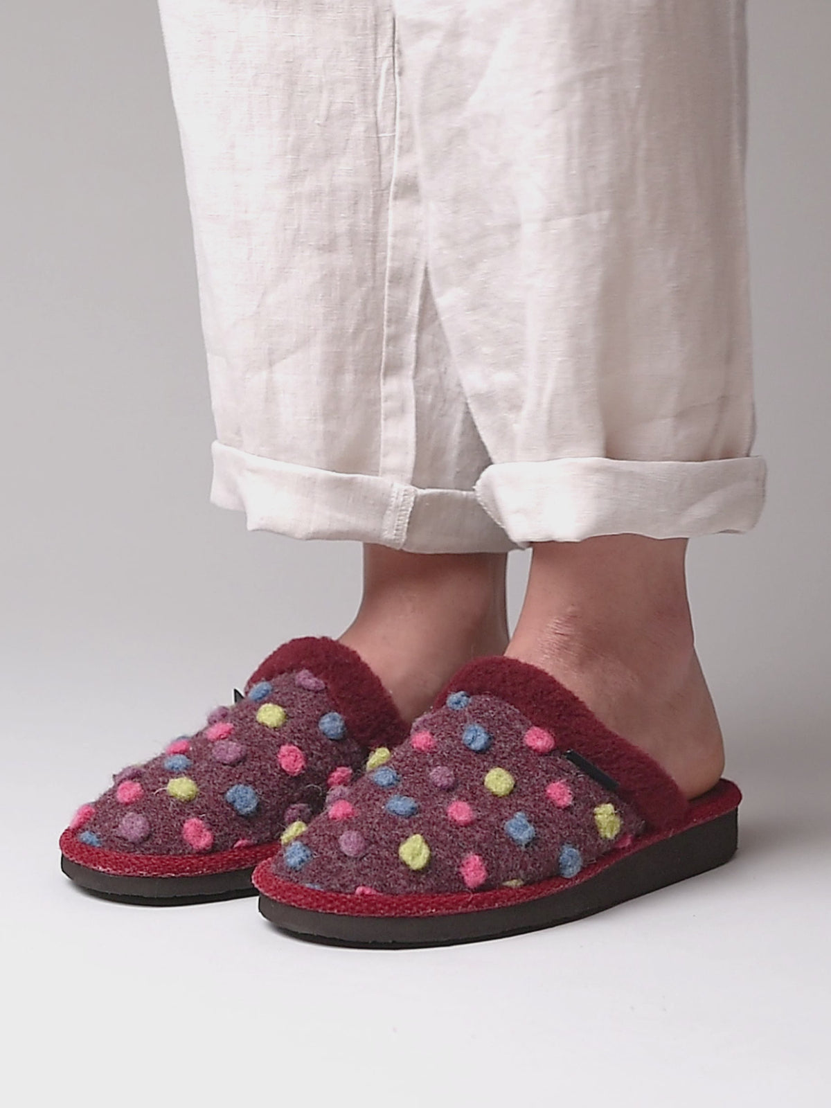 Red colourful spotty mule slippers - MALIA 2 ZINFANDEL RED