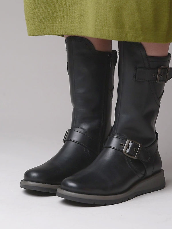 Black wedge mid-length leather boots - NIGHTJAR BLACK