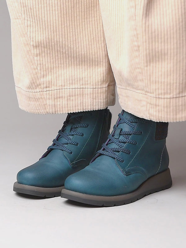 Blue / Green lace up dual-fit ankle boot - LYDD LAGOON WAXY LEATHER