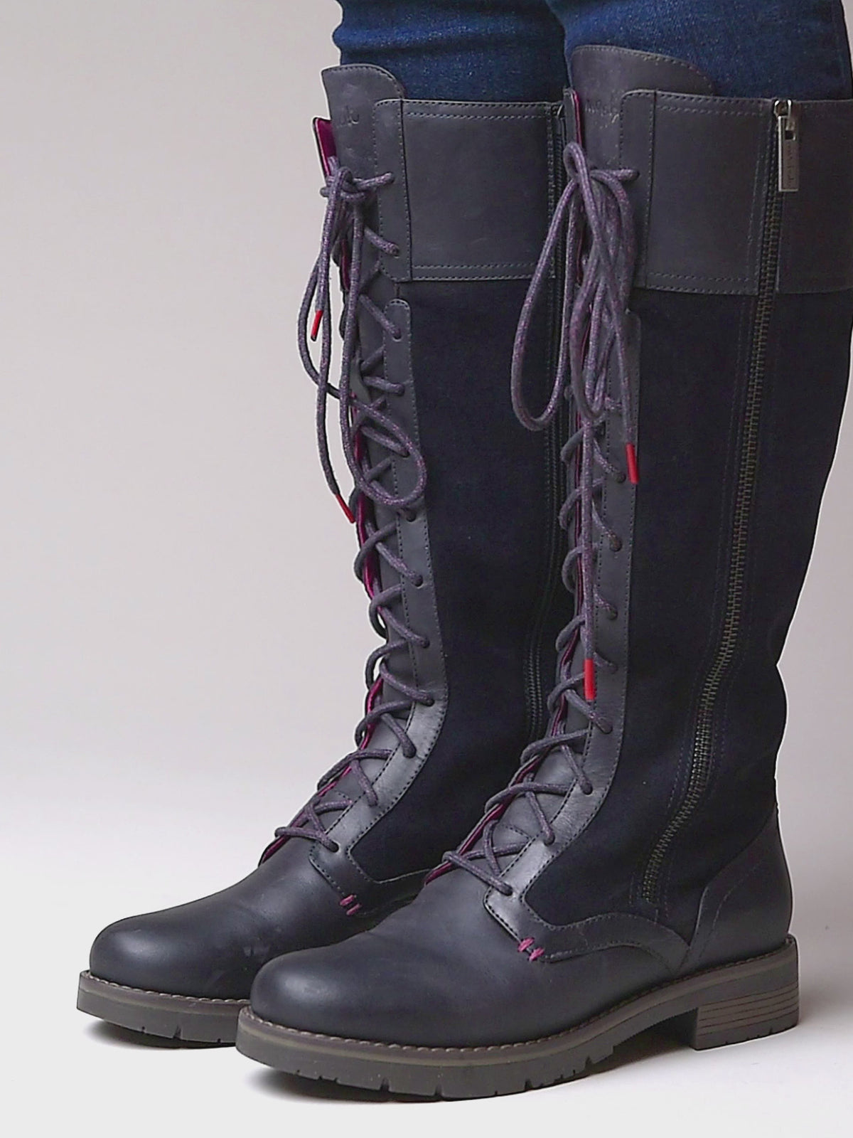 Blue long adjustable lace-up boots - AIMEE NAVY