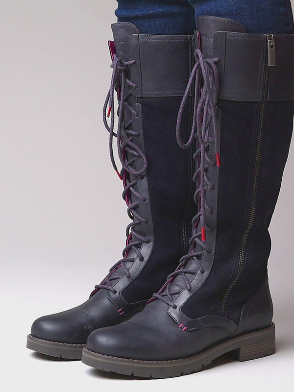 Blue long adjustable lace-up boots - AIMEE NAVY