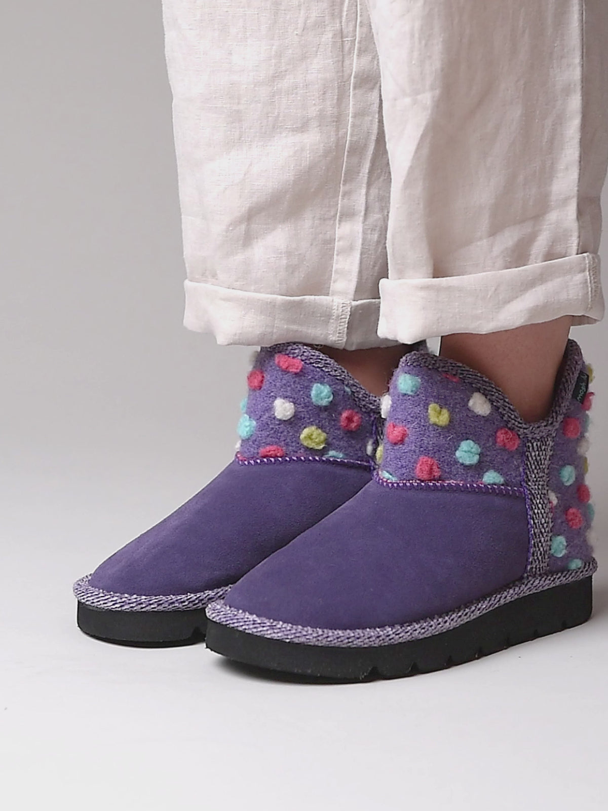 Purple spotty bootie slippers - FIRESIDE 2 VIOLET