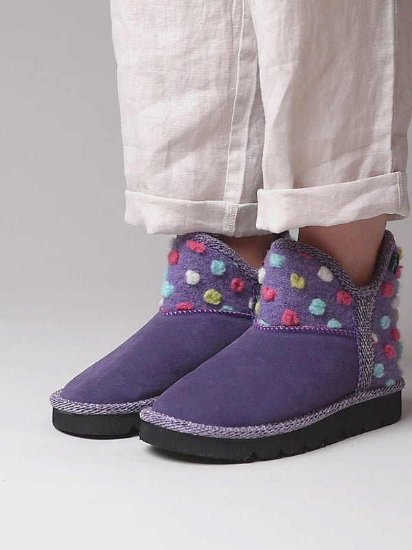 Purple spotty bootie slippers - FIRESIDE 2 VIOLET