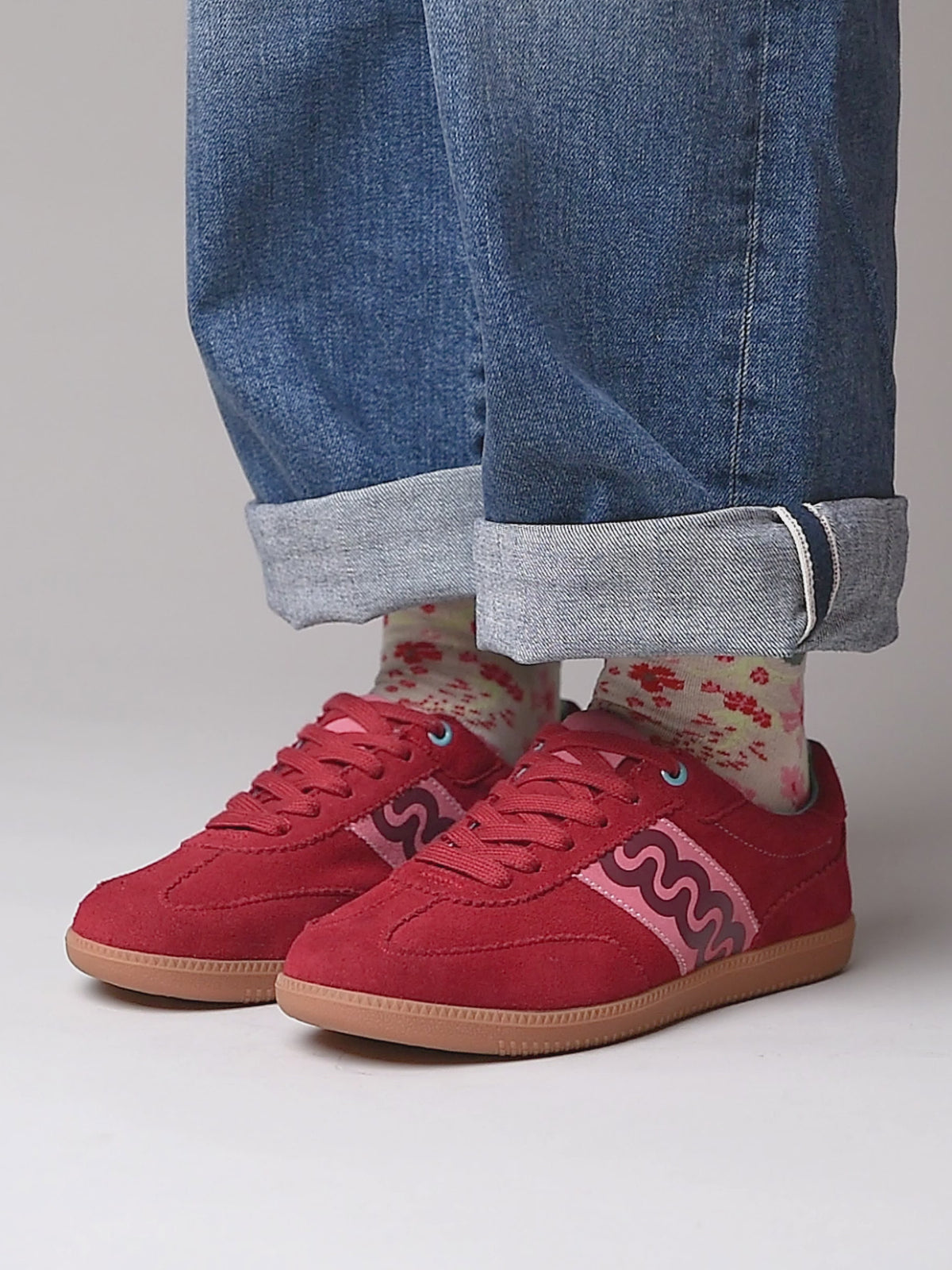 Red sporty lace up trainers - MARGOT RED SUEDE