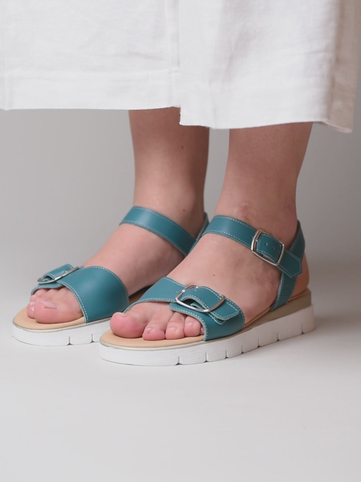 Blue cushioned slingback city sandals - PHILLY MARINE TEAL LEATHER