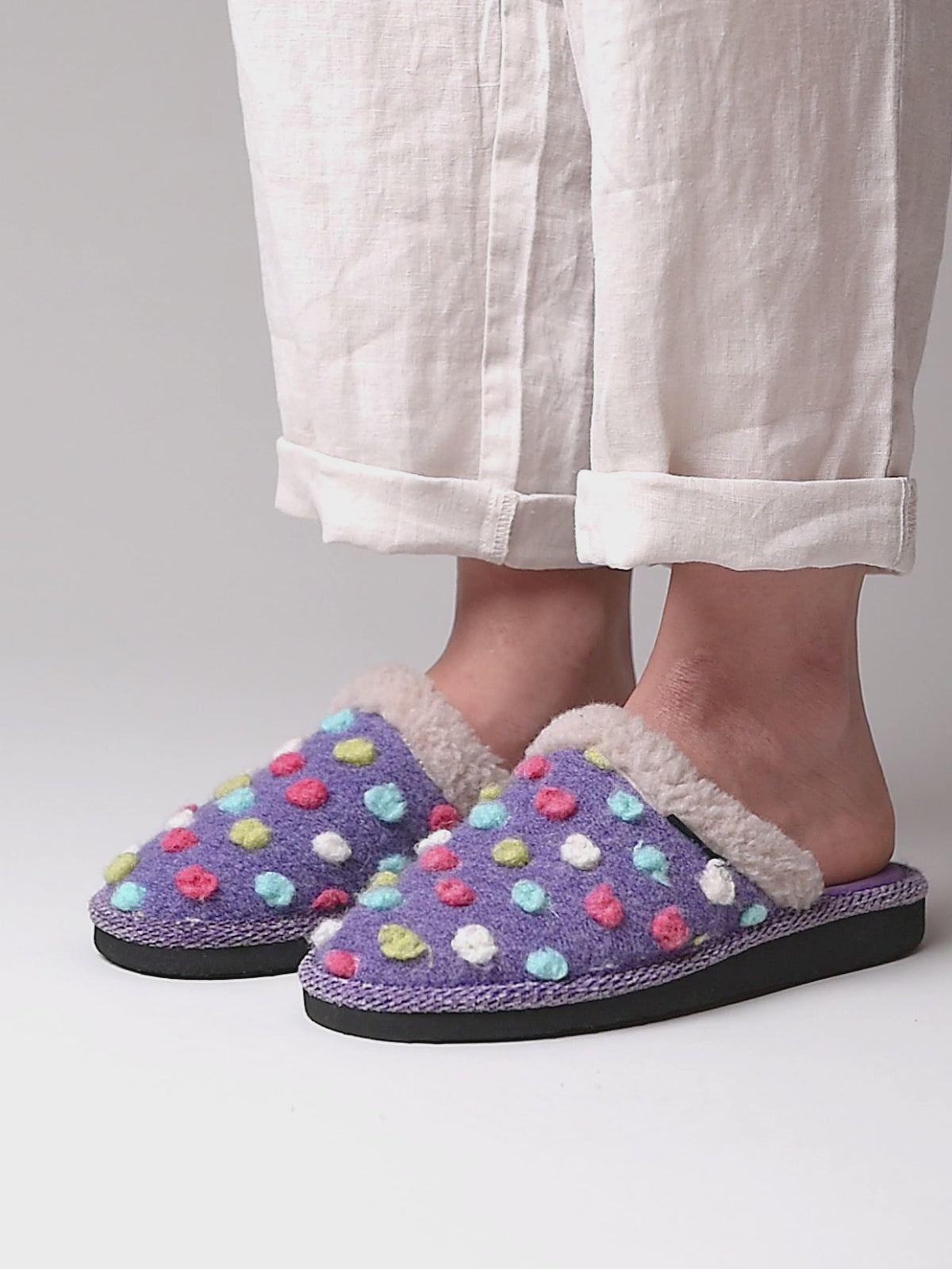 Purple colourful spotty mule slippers - MALIA 2 VIOLET